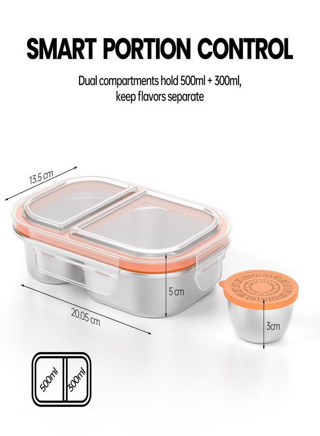 CODIEKEY Snackle Box Container,Dishwasher,Reusable Snack Containers With Lids,2 Compartment Stainless Steel Snack Containers,Fruits, Snacks,Nuts,Salad,travel,800ML,White&Orange,2 Pack - Image 2